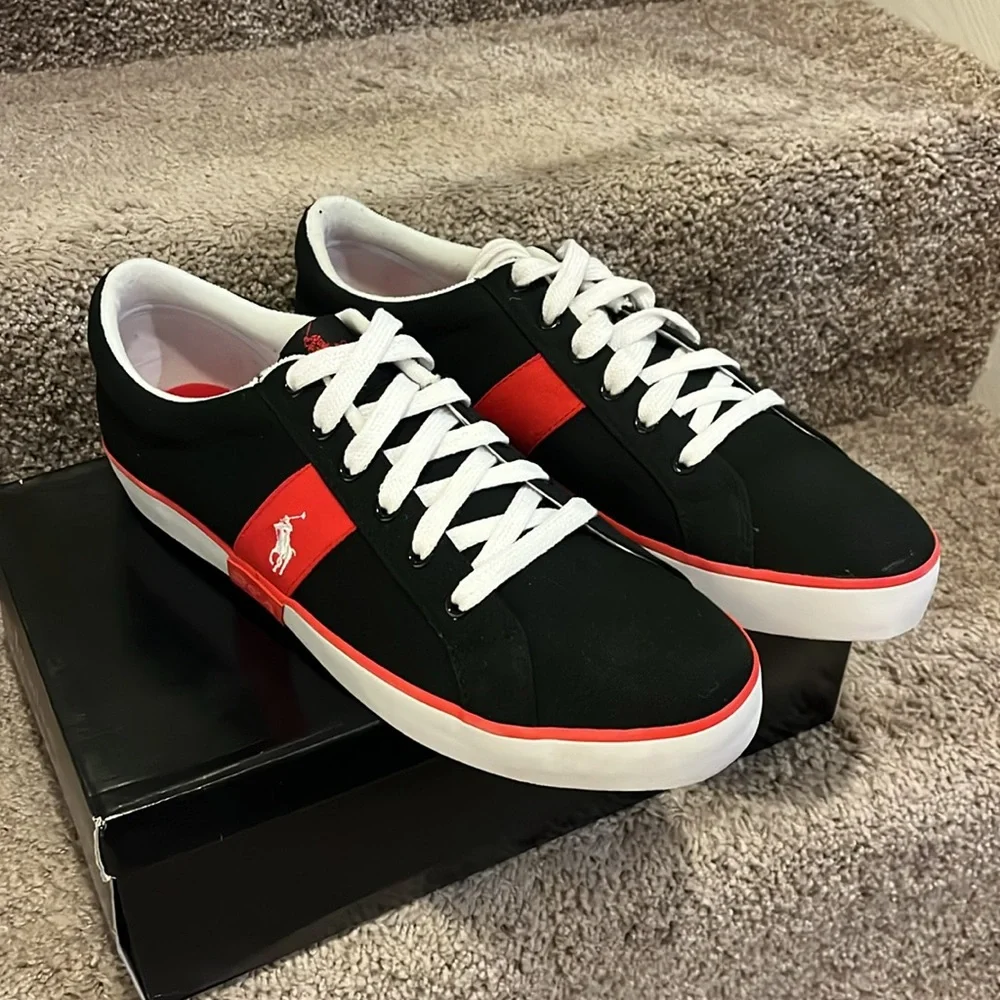 Polo Ralph Lauren Giles Boat Deck shoes sneakers new black red Mens Size 13